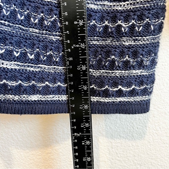 Chico's Cardigan Sweater Navy Stripes Fringe Beachy Nautical Boho Art Inspo XL - Picture 8 of 10